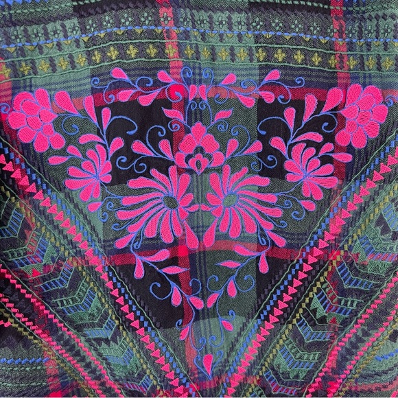 NWOT Tolani Collection Anthropologie Plaid Neon Floral Embroidered Button Down - Picture 10 of 13